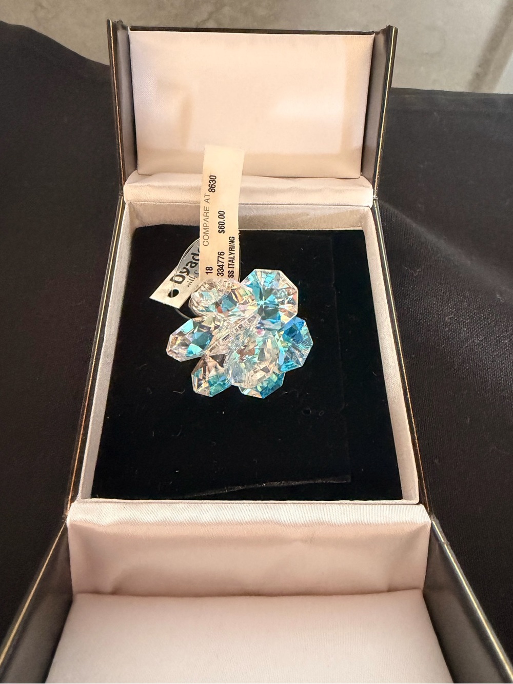 Dyadema Italy 925 Sterling Silver Aurora Borealis Crystal Cluster Statement Ring